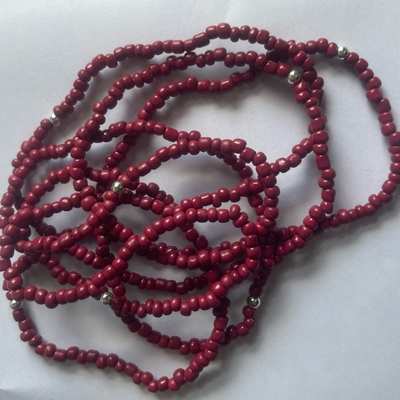 Red Glass Seed Bead Necklace 29” - Picture 5 of 6